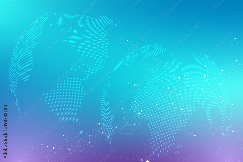 Poster Virtual Graphic Background Communication with World Globe. A sense of science and technology. Digital data visualization. Vector illustration