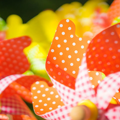 Bunte Windräder im Sonnenlicht