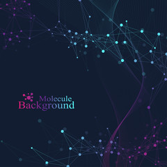 Fototapeta premium Geometric abstract background with connected lines and dots. Wave flow. Molecule and communication background. Graphic background for your design. Vector illustration.
