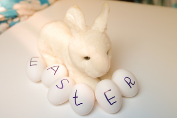Eggs with the inscription of a Easter with rabbit (bunny)