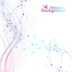 Geometric abstract background with connected lines and dots. Wave flow. Molecule and communication background. Graphic background for your design. Vector illustration.