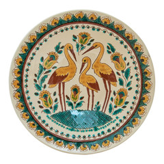 Covered with glaze ceramic plate handmade. Isolated on a white background