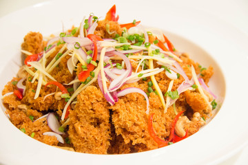 A Crispy Catfish Salad with Green Mango and Vegetable