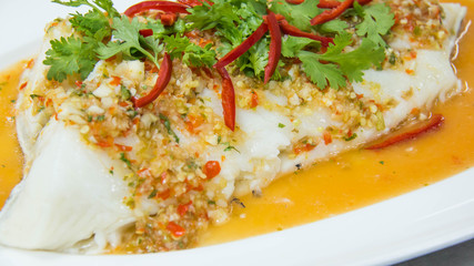 snow fish with spicy sauce