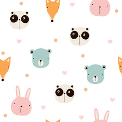 Seamless pattern with cute animals. Vector hand drawn illustration.
