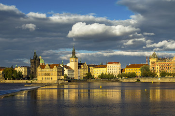 Beautiful old city and architecture at the river in golden hour 