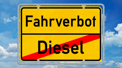 osg45 OrtsSchildGrafik osg - Dieselfahrverbot / Ortsschild mit der Aufschrift: Fahrverbot versus Diesel - 16zu9 g5881