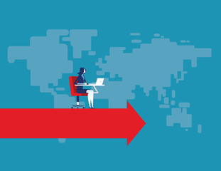 Businesswoman working on arrow moving forward. Concept business vector illustration.