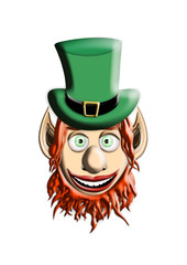 St Patrick's Day. Leprechaun With Green Hat and Four Leaf Clover Isolated On White Background 3D illustration