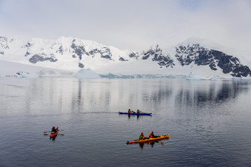 Kayaking in Antarctic sea