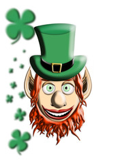 St Patrick's Day. Leprechaun With Green Hat and Four Leaf Clover Isolated On White Background 3D illustration