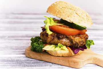 sandwich with fried beef in battered vegetables