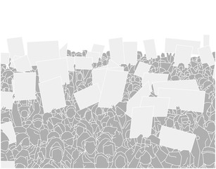 Illustration of large crowd of people demonstrating with blank signs 