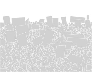 Illustration of large crowd of people demonstrating with blank signs 