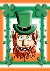 St Patrick's Day. Leprechaun With Green Hat and Four Leaf Clover Isolated On White Background 3D illustration