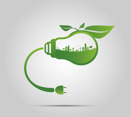 Ecology concept,the world is in the energy saving light bulb green,vector illustration