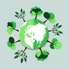 Ecology.Green cities help the world with eco-friendly concept idea.with globe and tree background.vector illustration
