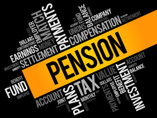 Pension word cloud collage, social concept background