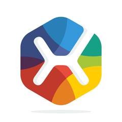 logo icon hexagon shape with colorful concept with a combination of initial letter  X