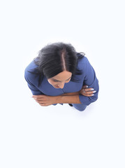 Top view of business woman. Isolated over white background