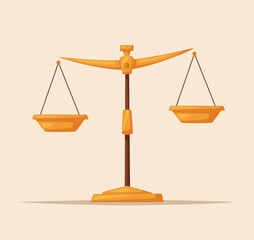 Justice scales icon. Law balance symbol. Cartoon vector illustration.