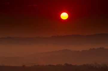 Foggy Field and sunrise