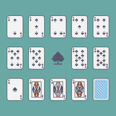 Pixel art spades playing cards vector set.