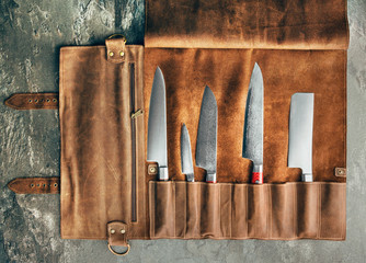 Set of professional cook tools. Special case of cook knives.