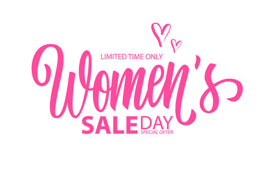 Women's Day Sale special offer banner with hand drawn lettering for holiday  shopping. Limited time only. Vector illustration. Stock Vector