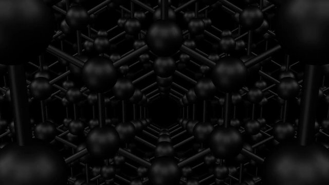 Graphene structure - rows of carbon atoms. Black hexagonal mesh. Loopable. 3D rendering.