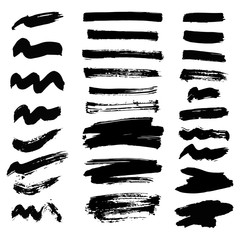 Vector set of ink splashes blots splatter collection grunge design element and art messy backdrop color dirty liquid shape spatter black white silhouette illustration