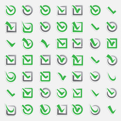 Checkbox vote marks vector icons set. Check vote sign choice yes symbol. Correct design right agreement voting form. Button question choose success UI-UX web design graphic