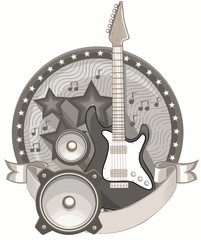 Rock guitar monochrome emblem