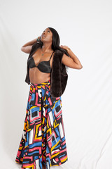 Pretty black woman with her hands in her hair