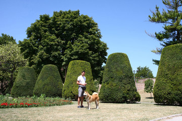 Man and dog in public park