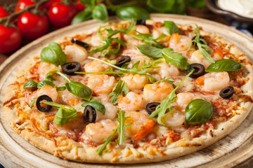 Pizza with shrimps.