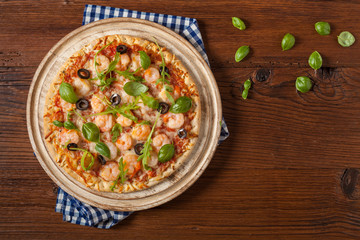 Pizza with shrimps.
