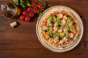 Pizza with shrimps.