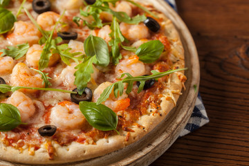 Pizza with shrimps.