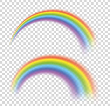 Rainbows in different shape realistic set. Perfect set isolated on transparent background - stock vector.