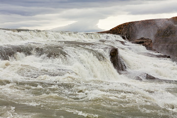 Gullfoss waterfall in a cloudy day