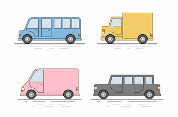 Car icons set. Flat colors style. Vector illustration