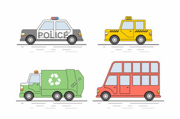 Car icons set. Flat colors style. Vector illustration