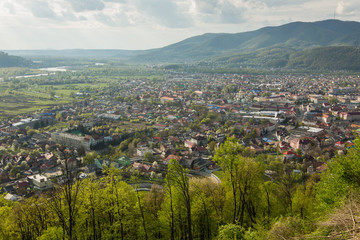 Fototapeta na wymiar View to the city of Khust from castle, Ukraine