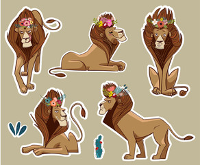 set with cute lions