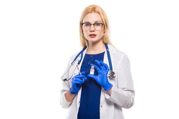 Woman doctor holds injection