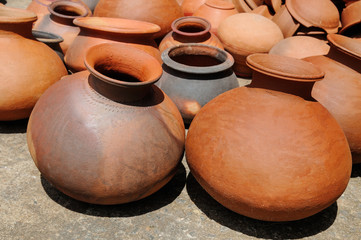 Background of a pots, dishes, and other articles made of baked clay.