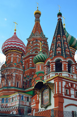 View on Saint Basil's Cathedral, also known as Cathedral of Vasily the Blessed. Placed on Red Square, near at Kremlin. Russia, Moscow.