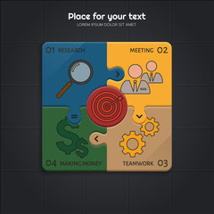 Naklejka premium Modern business infographic for your presentation. Four steps to success. Puzzle pieces. Vector.