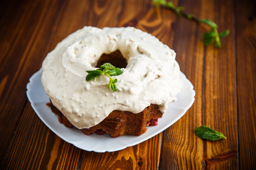 large sweet honey cake with cream